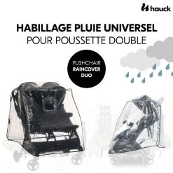 Poussette double Uptown Duo Noir + Habillage pluie pour poussette Pushchair Raincover Duo