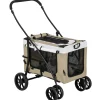 Poussette pliable animaux chien chat nacelle amovible 4 roues kaki