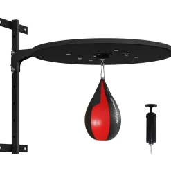 Punching ball poire de vitesse boxe avec support plateau tournant + pompe MDF acier revêtement synthétique rouge noir