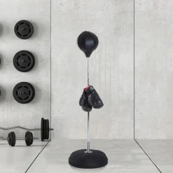 Punching ball sur pied réglable en hauteur 126-144 cm avec gants, pompe et base de lestage noir