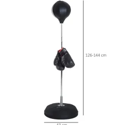 Punching ball sur pied réglable en hauteur 126-144 cm avec gants, pompe et base de lestage noir
