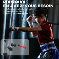 Punching ball sur pied réglable en hauteur 126-144 cm avec gants, pompe et base de lestage noir