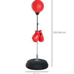 Punching ball sur pied réglable en hauteur 126-144 cm avec gants, pompe et base de lestage rouge