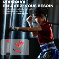 Punching ball sur pied réglable en hauteur 126-144 cm avec gants, pompe et base de lestage rouge