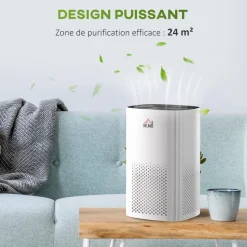 Purificateur d'air 25 W 4 vitesses mode silencieux - filtre HEPA, charbon actif - jusqu'à 24 m² - débit d'air pur 225 m³/h - timer - ABS blanc noir