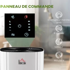 Purificateur d'air 25 W 4 vitesses mode silencieux - filtre HEPA, charbon actif - jusqu'à 24 m² - débit d'air pur 225 m³/h - timer - ABS blanc noir