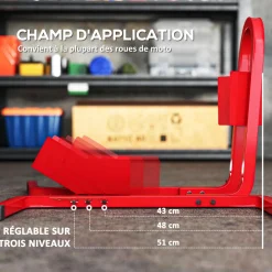 Rail de support universel pour moto - support béquille moto - bloque roue 17 à 21 pouces métal époxy
