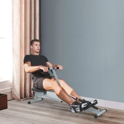 Rameur d'appartement appareil de Fitness et musculation cardio training écran LCD multifonction acier gris et noir