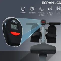 Rameur d'appartement appareil de Fitness et musculation cardio training écran LCD multifonction acier gris et noir