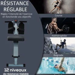 Rameur d'appartement appareil de Fitness et musculation cardio training écran LCD multifonction acier gris et noir