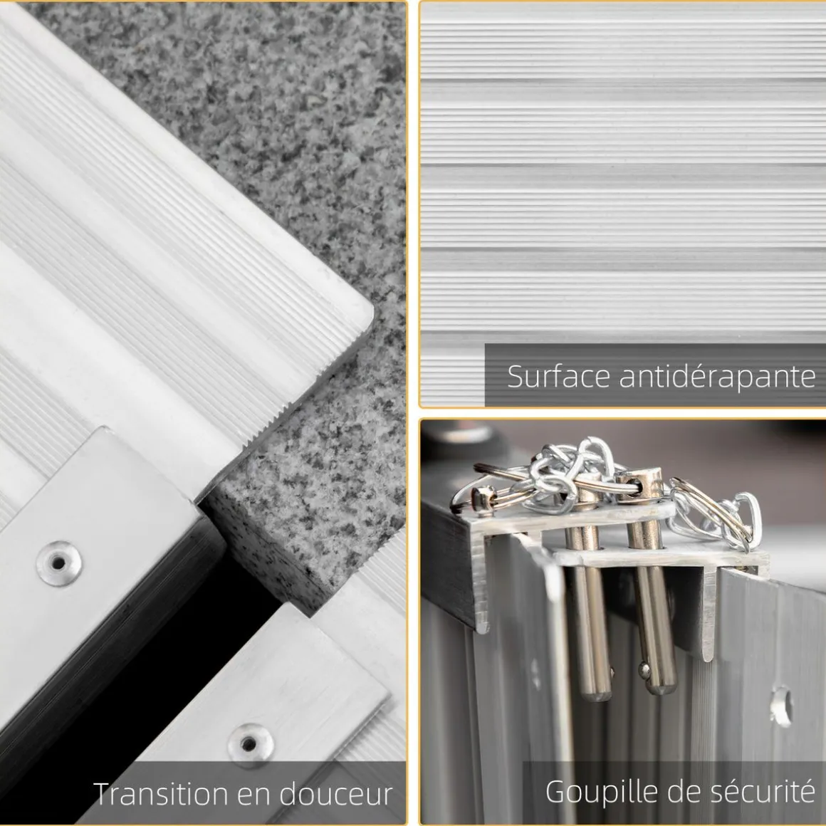 Rampe de fauteuil roulant rampe de chargement antidérapante pliable avec bordures de sécurité max. 270 Kg alu.