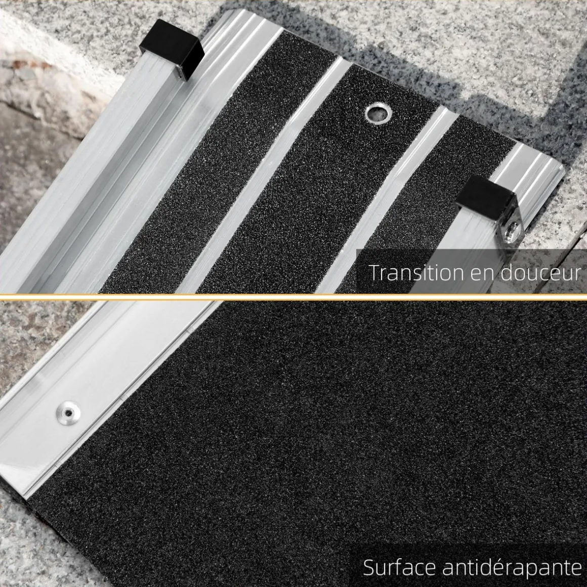Rampe de fauteuil roulant telescopique rampe de chargement antidérapante avec bordures de sécurité max. 270 Kg alu. noir
