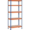 Rayonnage charges lourdes ou volumineuses - étagère garage - 5 tablettes réglables en hauteur - métal bleu orange MDF