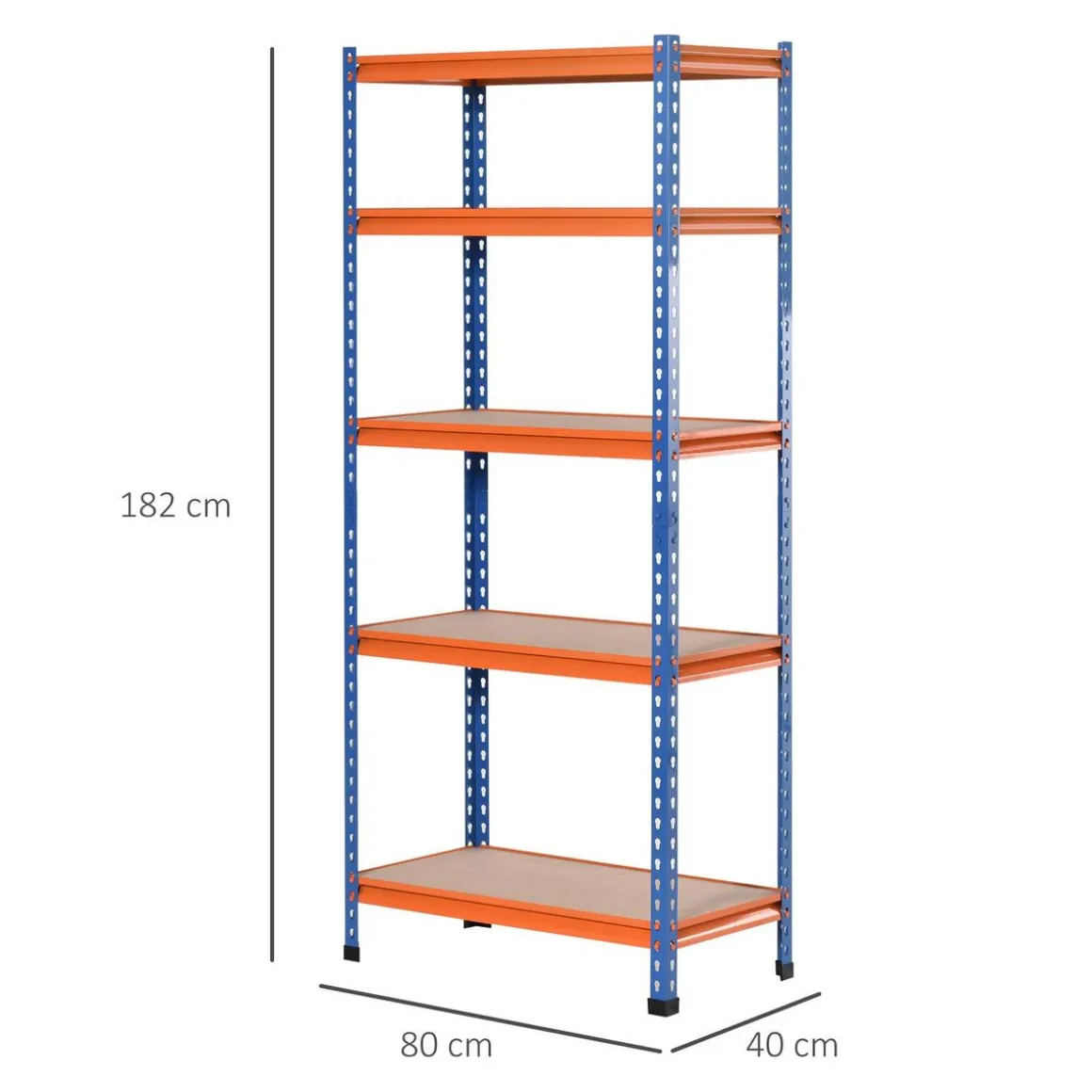 Rayonnage charges lourdes ou volumineuses - étagère garage - 5 tablettes réglables en hauteur - métal bleu orange MDF