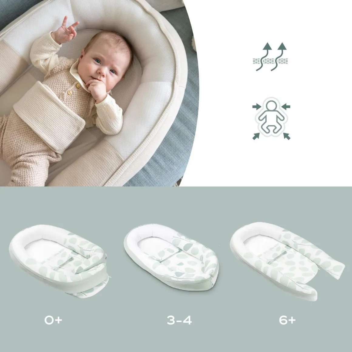 Réducteur nouveau-né Doomoo Cocoon Babymoov - Evolutif, Respirant, 0 - 8 mois - Tetra Sand