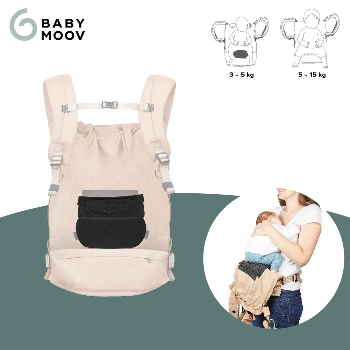Réducteur pour Porte-bébé MOOV & BOOST Babymoov - Système d'attache - Adapté Nouveau-né