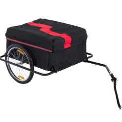 Remorque de transport velo cargo pliable charge max.60kg avec 4 reflecteurs et housse amovible rouge noir
