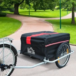Remorque de transport velo cargo pliable charge max.60kg avec 4 reflecteurs et housse amovible rouge noir