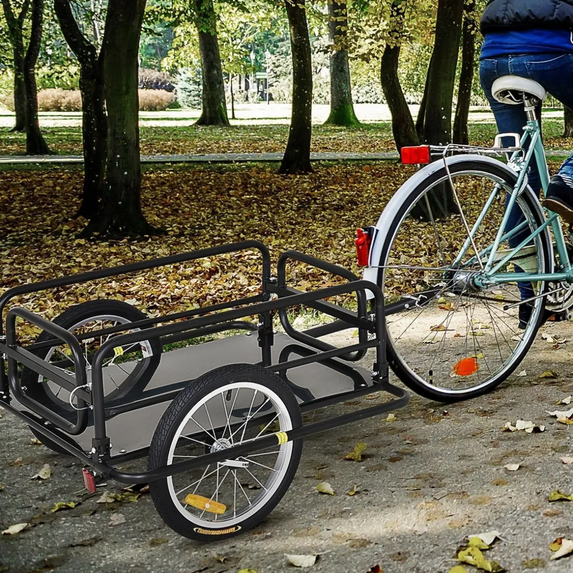 Remorque vélo remorque de transport pour vélo pliable 70L 139L x 71,5l x 49H cm barre d'attelage universelle acier noir