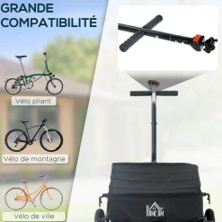 Remorque vélo remorque de transport pour vélo 144L x 59l x 80H cm barre d'attelage universelle acier noir