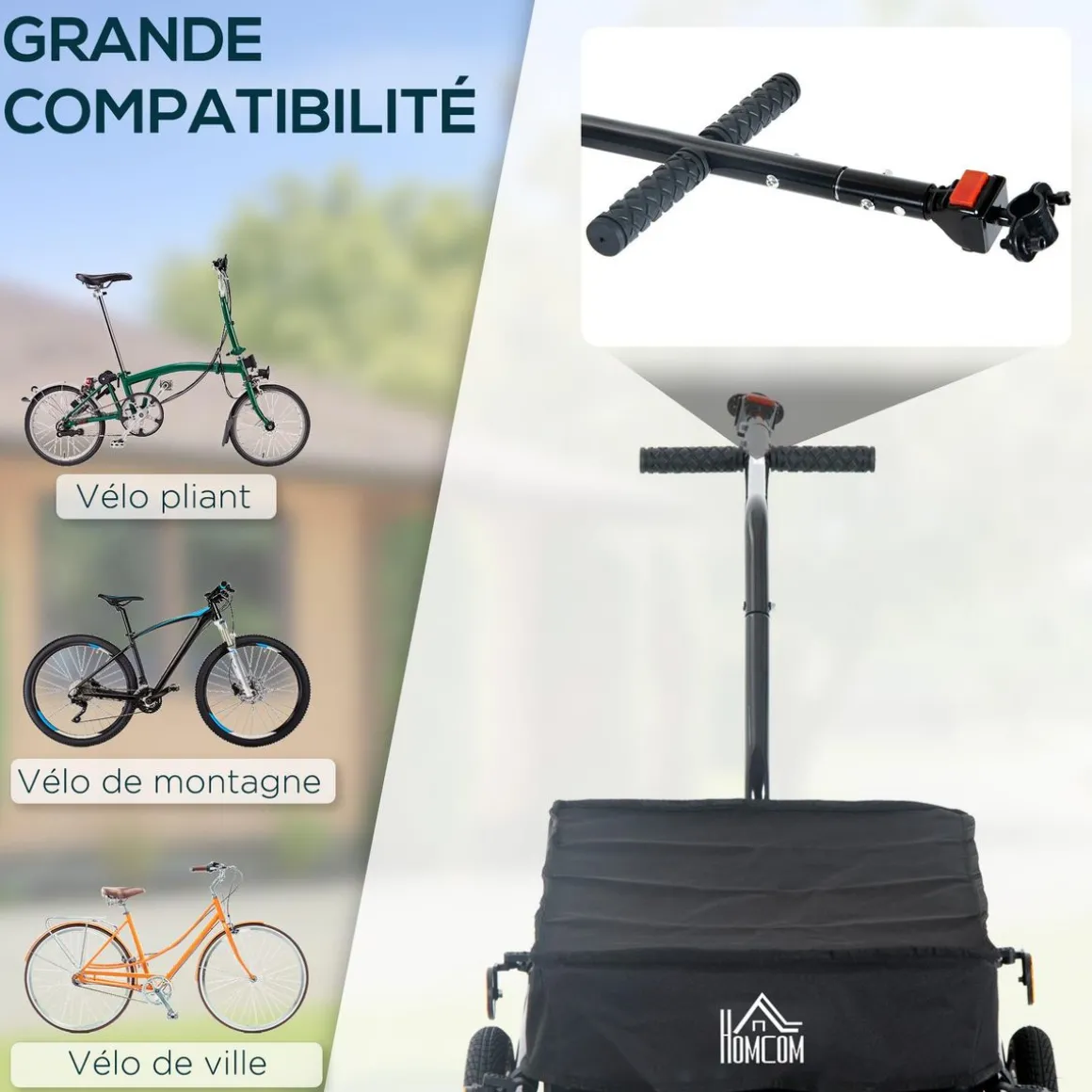 Remorque vélo remorque de transport pour vélo 144L x 59l x 80H cm barre d'attelage universelle acier noir