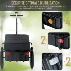 Remorque vélo remorque de transport pour vélo 144L x 59l x 80H cm barre d'attelage universelle acier noir