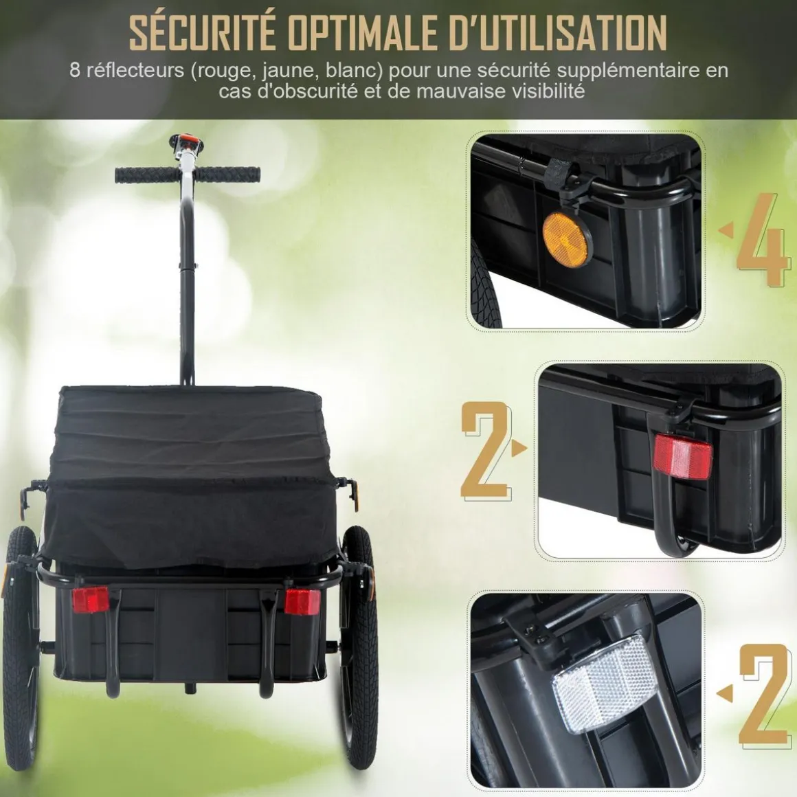 Remorque vélo remorque de transport pour vélo 144L x 59l x 80H cm barre d'attelage universelle acier noir