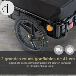Remorque vélo remorque de transport pour vélo 144L x 59l x 80H cm barre d'attelage universelle acier noir