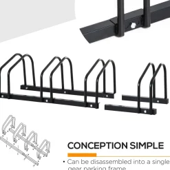 Râtelier 4 vélos dim. 179L x 33l x 27H cm acier galvanisé noir