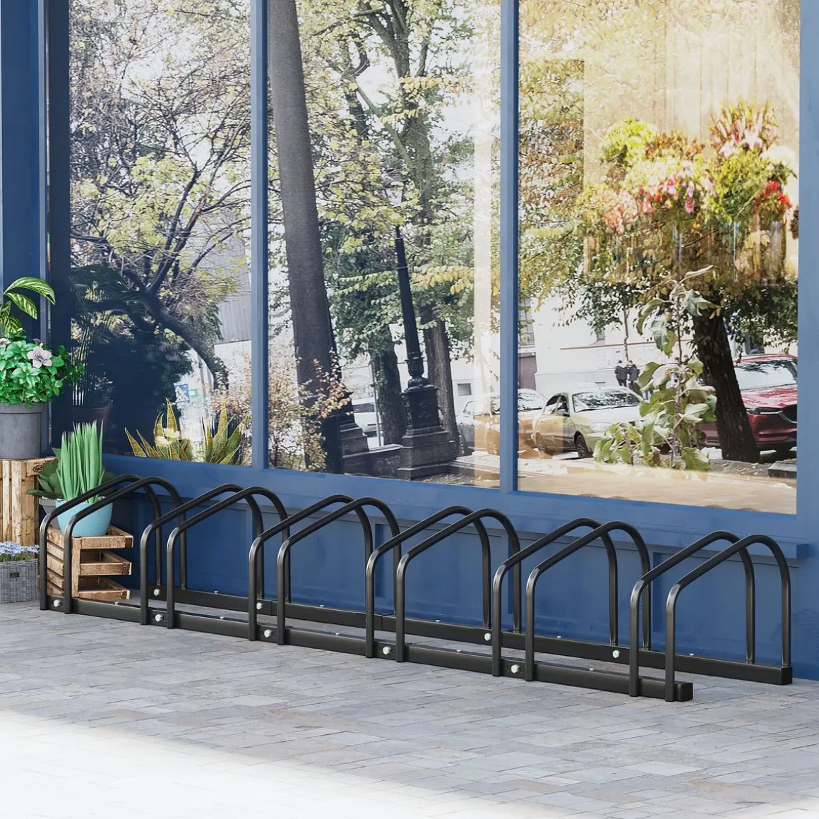 Râtelier 6 vélos dim. 179L x 33l x 27H cm acier galvanisé noir