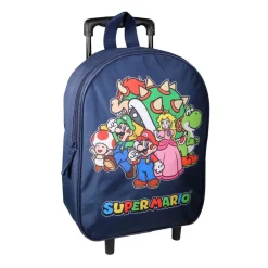 Sac à dos à roulettes 32 cm maternelle Super Mario Bleu