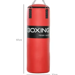 Sac de frappe à suspendre - kit de fixation, chaine 4 points, gants inclus - acier PVC EPE rouge noir