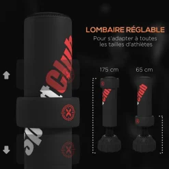 Sac de frappe boxe sur pied punching ball autoportant cible de touche réglable ventouses antidérapantes noir