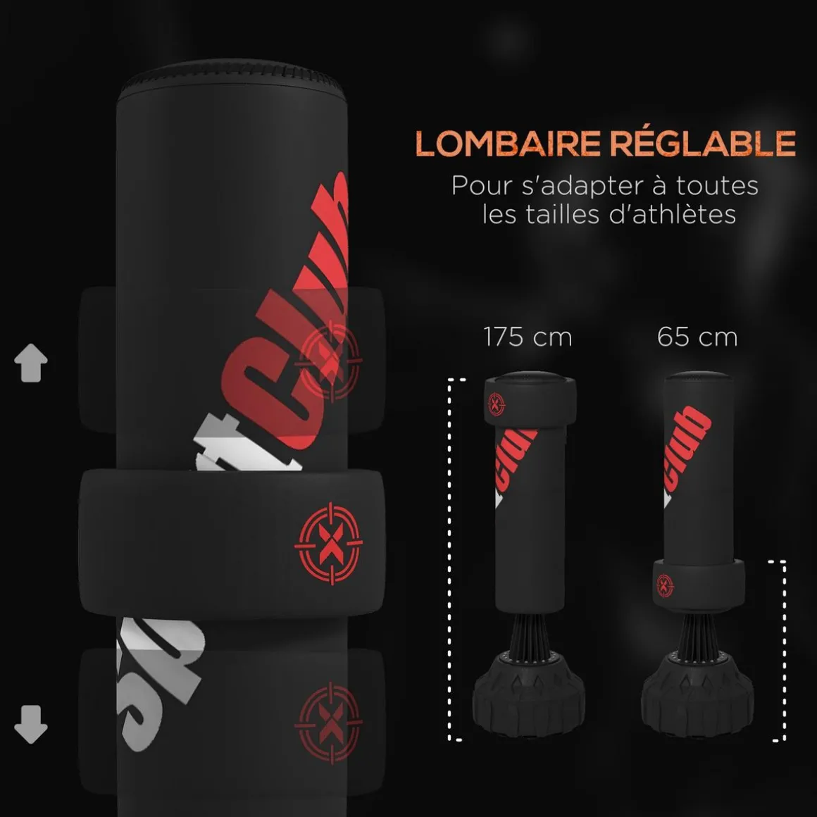 Sac de frappe boxe sur pied punching ball autoportant cible de touche réglable ventouses antidérapantes noir