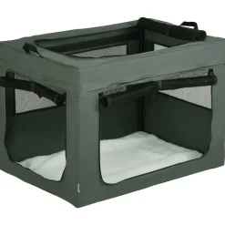 Sac de transport pliable pour chien chat - 2 poignées, 3 portes - dim. 89L x 62l x 62H cm - acier polyester gris