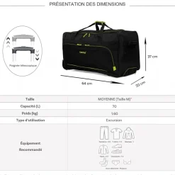 Sac de voyage avec roulettes 70L 64cm