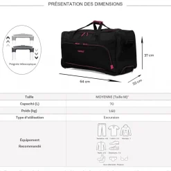 Sac de voyage avec roulettes 70L 64cm