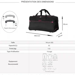 Sac de voyage avec roulettes 64L 65.50cm