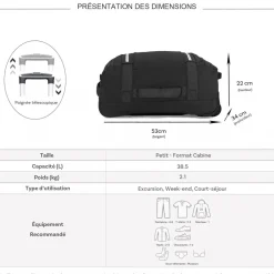 Sac de voyage cabine à roulettes 38.5L 53cm