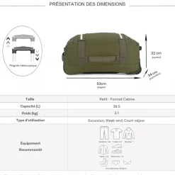 Sac de voyage cabine à roulettes 38.5L 53cm
