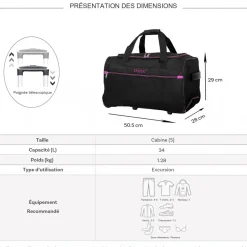 Sac de voyage cabine avec roulettes 34L 50.50cm