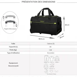 Sac de voyage cabine avec roulettes 34L 50.50cm