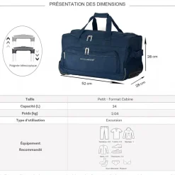 Sac de voyage cabine avec roulettes 34L 52cm