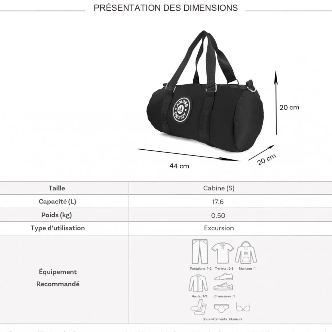 Sac de voyage week-end 17L et sport sans roulettes