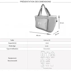 Sac de voyage week-end 24L pliable et déperlant sans roulettes
