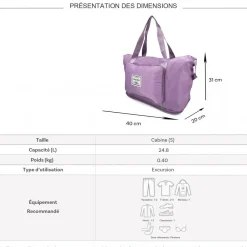 Sac de voyage week-end 24L pliable et déperlant sans roulettes