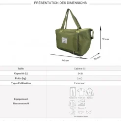 Sac de voyage week-end 24L pliable et déperlant sans roulettes