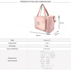 Sac de voyage week-end 24L pliable et déperlant sans roulettes