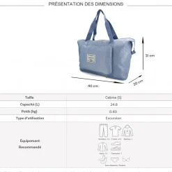 Sac de voyage week-end 24L pliable et déperlant sans roulettes