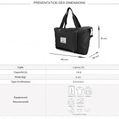 Sac de voyage week-end 24L pliable et déperlant sans roulettes